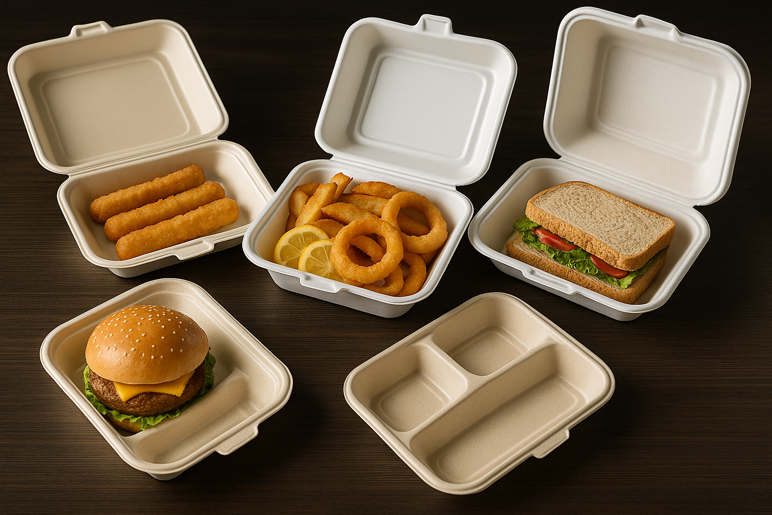 Hinged containers and trays